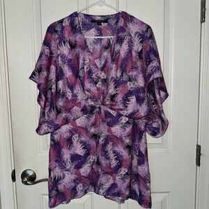 Chadwicks Women's Top Blouse lilac leaf silky layered elbow sleeves Size 18